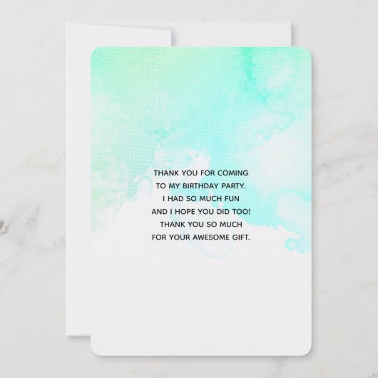 抽象芸術モダン緑と青の水色の渦巻き サンキューカード (裏面)