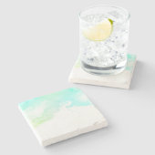 抽象芸術モダン緑と青の水色の渦巻き ストーンコースター (横)