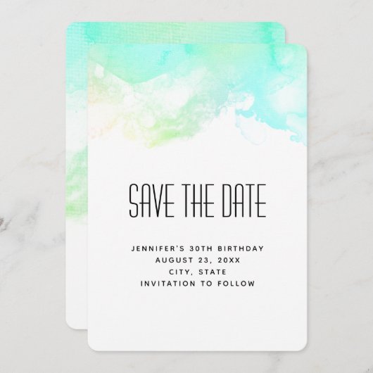 抽象芸術モダン緑と青の水色の渦巻き セーブザデート (正面/裏面)