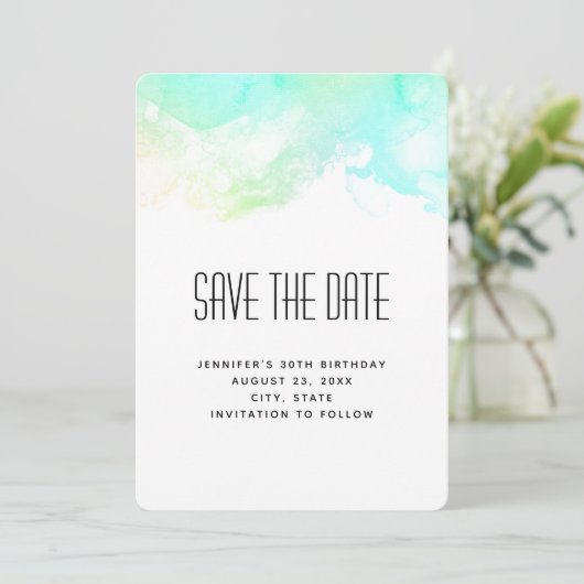 抽象芸術モダン緑と青の水色の渦巻き セーブザデート (スタンド正面)