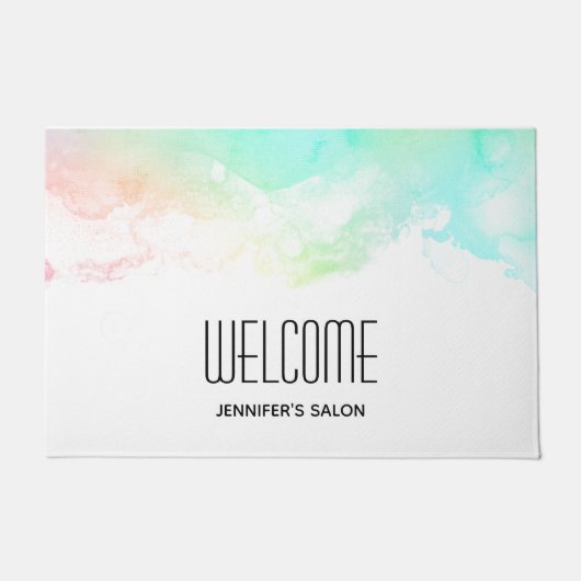 抽象芸術モダン緑と青の水色の渦巻き ドアマット (正面)