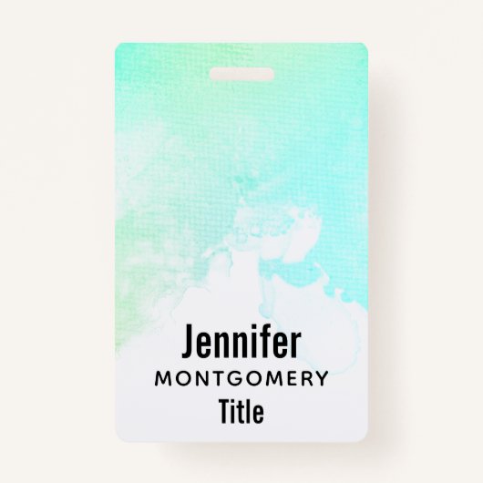 抽象芸術モダン緑と青の水色の渦巻き バッジ (正面)