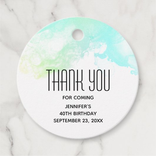 抽象芸術モダン緑と青の水色の渦巻き フェイバータグ (正面)