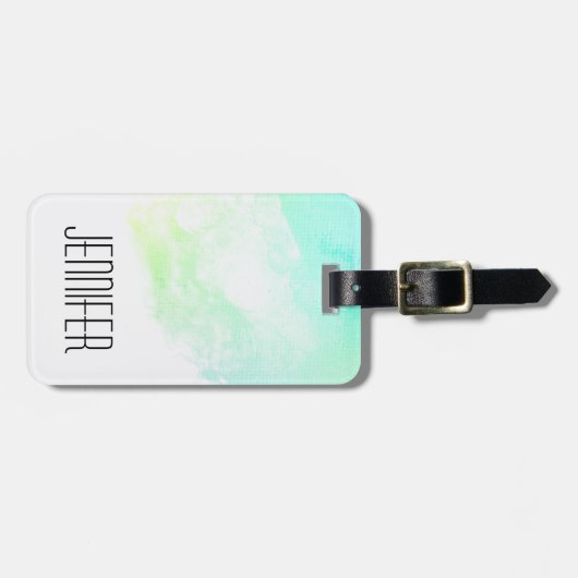 抽象芸術モダン緑と青の水色の渦巻き ラゲッジタグ (正面横)
