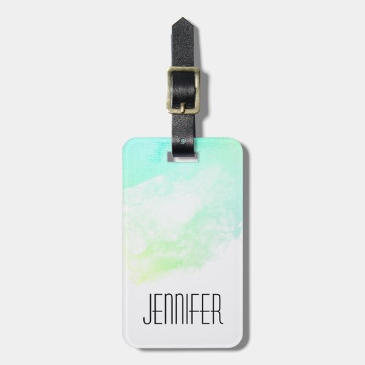 抽象芸術モダン緑と青の水色の渦巻き ラゲッジタグ (正面縦)