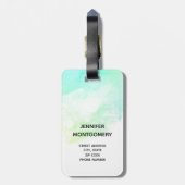 抽象芸術モダン緑と青の水色の渦巻き ラゲッジタグ (裏面縦)
