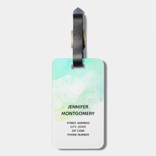 抽象芸術モダン緑と青の水色の渦巻き ラゲッジタグ (裏面縦)