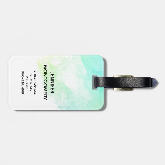 抽象芸術モダン緑と青の水色の渦巻き ラゲッジタグ (裏面横)