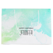 抽象芸術モダン緑と青の水色の渦巻き ラージペーパーバッグ (正面)