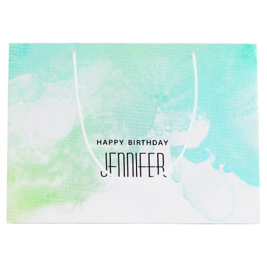 抽象芸術モダン緑と青の水色の渦巻き ラージペーパーバッグ (正面)