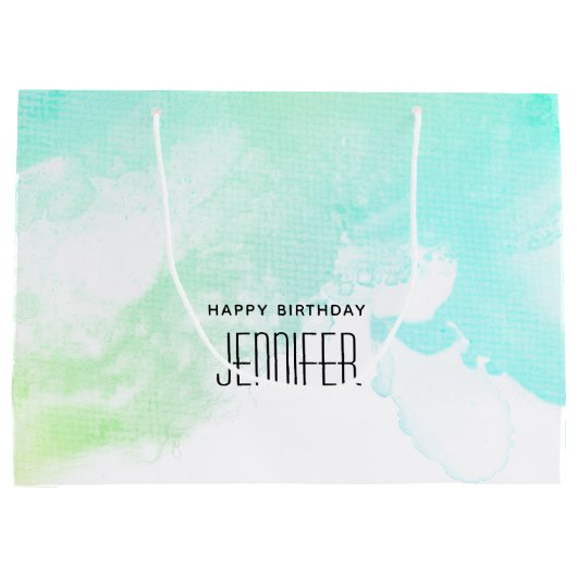 抽象芸術モダン緑と青の水色の渦巻き ラージペーパーバッグ (裏面)