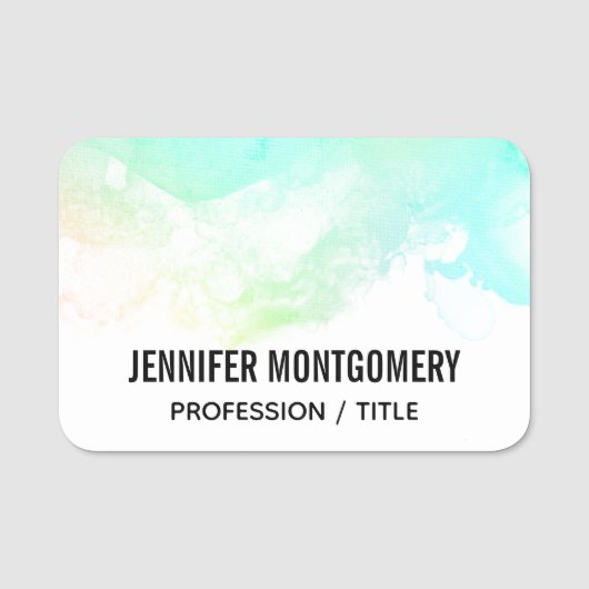 抽象芸術モダン緑と青の水色の渦巻き 名札 (正面)