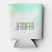 抽象芸術モダン緑と青の水色の渦巻き 缶クーラー (正面)