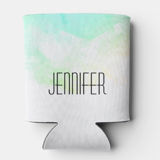 抽象芸術モダン緑と青の水色の渦巻き 缶クーラー (裏面)