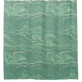 抽象芸術モダン緑の渦巻き大理石パターン シャワーカーテン