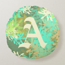 抽象芸術モダン緑葉型丸クッション ラウンドクッション