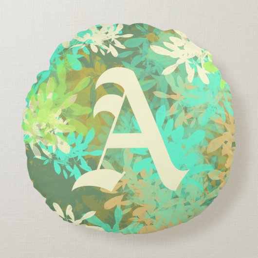 抽象芸術モダン緑葉型丸クッション ラウンドクッション (正面)