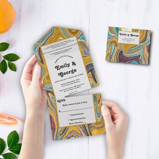 抽象芸術モダン美術油彩画結婚家 オールインワン招待状