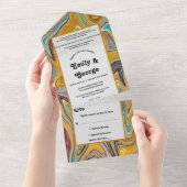 抽象芸術モダン美術油彩画結婚家 オールインワン招待状 (貼ってはがせる)