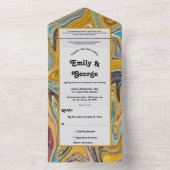 抽象芸術モダン美術油彩画結婚家 オールインワン招待状 (内側)