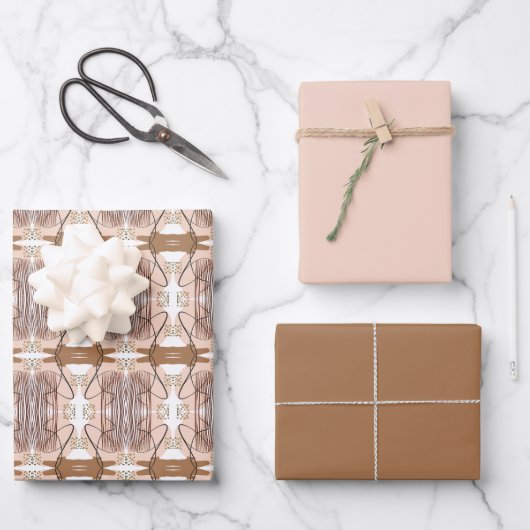 抽象芸術モダン自然テラコッタボホ ラッピングペーパーシート (正面)