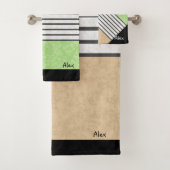 抽象芸術モダン色ベージュミントグリーンホワイトブラック バスタオルセット (インサイチュ)