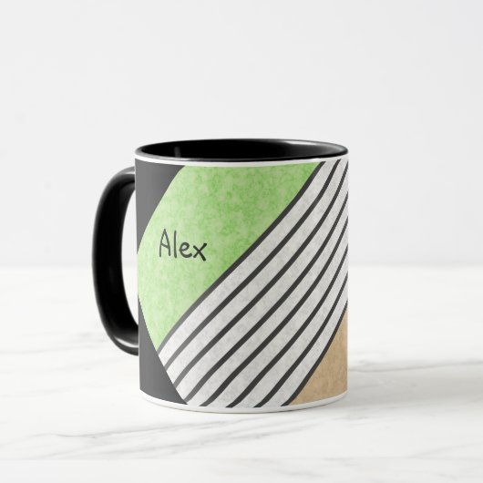抽象芸術モダン色ベージュミントグリーンホワイトブラック マグカップ (正面左)