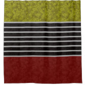 抽象芸術モダン色赤緑白黒帯 シャワーカーテン (正面)