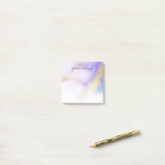 抽象芸術モダン薄紫水色絵を描名前をカスタムする ポストイット (デスク上)