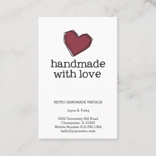 抽象芸術モダン赤いハート手作りラヴ引用文 名刺 (正面)