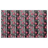 抽象芸術モダン赤いバラ白い黒ストライプの線 ファブリック (ヤード)