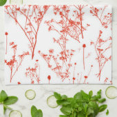 抽象芸術モダン赤トイルのワイルドフラワーオンホワイト キッチンタオル (折り畳み)