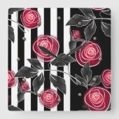 抽象芸術モダン赤葉いバラス スクエア壁時計 (正面)