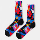 抽象芸術モダン赤青黄色一文字 ソックス (左)