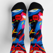 抽象芸術モダン赤青黄色一文字 ソックス (上部)