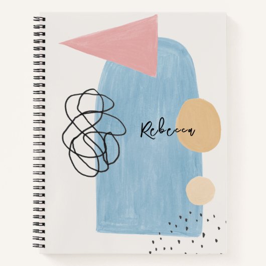 抽象芸術モダン赤面ピンクブルーシェイプズモノグラム ノートブック (正面)