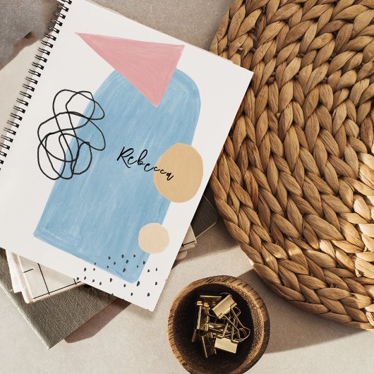 抽象芸術モダン赤面ピンクブルーシェイプズモノグラム ノートブック