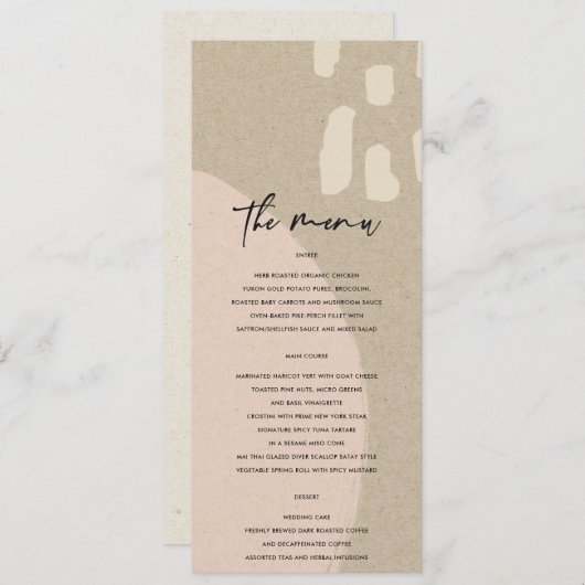 抽象芸術モダン赤面ピーチピンククラフト結婚ズ メニュー (正面/裏面)