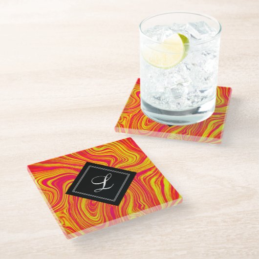 抽象芸術モダン赤黄色液体大理石 ガラスコースター (アングル)