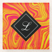 抽象芸術モダン赤黄色液体大理石 ガラスコースター (正面)