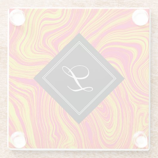 抽象芸術モダン赤黄色液体大理石 ガラスコースター (裏面)