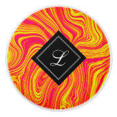 抽象芸術モダン赤黄色液体大理石 セラミックノブ (正面)