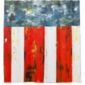 抽象芸術モダン赤、白、青の旗のような シャワーカーテン (正面)