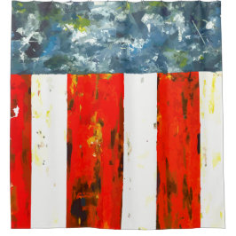 抽象芸術モダン赤、白、青の旗のような シャワーカーテン