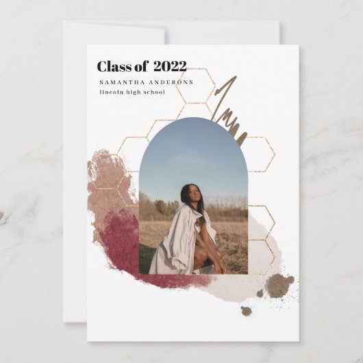 抽象芸術モダン金ゴールドとピンクの大学院の写真招待者 招待状 (正面)