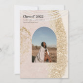 抽象芸術モダン金ゴールドとピンクの大学院写真 招待状 (正面)