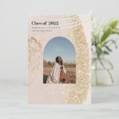 抽象芸術モダン金ゴールドとピンクの大学院写真 招待状 (スタンド正面)