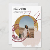 抽象芸術モダン金ゴールドとピンクの大学院写真 招待状 (正面)