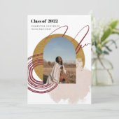 抽象芸術モダン金ゴールドとピンクの大学院写真 招待状 (スタンド正面)