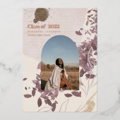 抽象芸術モダン金ゴールドと紫色の大学院写真 箔招待状 (正面)